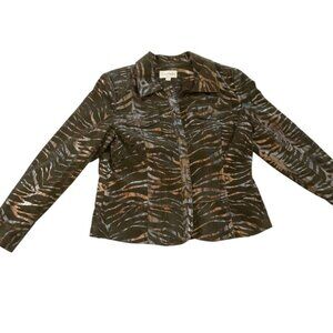 Erin London Women's‎ Size M Olive Green Tiger Stripe Print Button Up Jacket